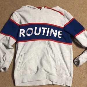 Routine Baseball Hoodie. Size M. Colors lt gray, blue, red. Lightly worn